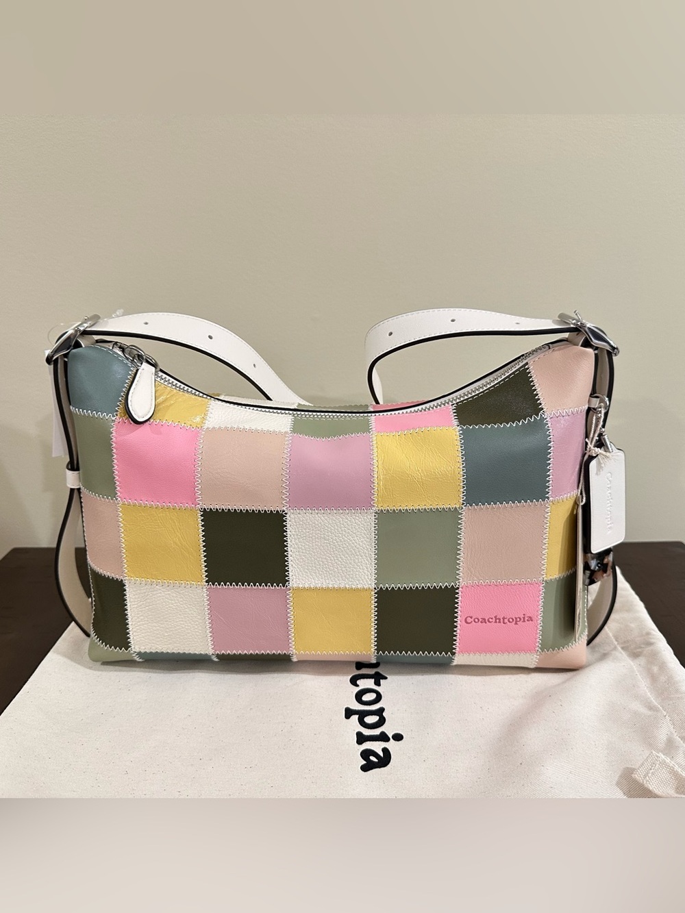NWT Coach Coachtopia Slouchy Alter Ego Leather Shoulder Bag in Olive Pink Multi